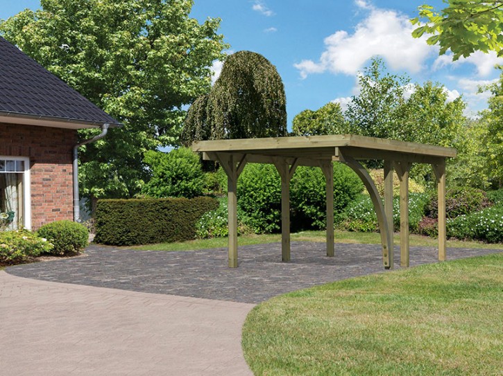 Karibu Einzelcarport Classic 1B + Einfahrtsbogen - Holz-Carport - 11,5cm Pfosten - Stahl-Dach