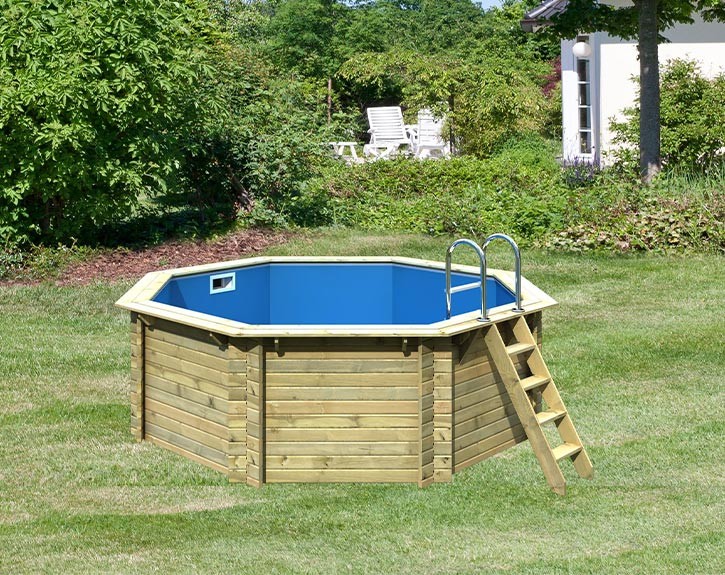 Karibu Holzpool Achteck 1A Set kleiner Filter + Skimmer - blaue Folie