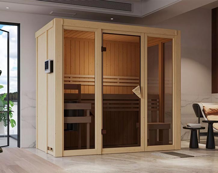 Karibu Innensauna Irava 2 + Glasfront + Superior-Ausstattung - 68mm Systemsauna