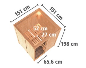 Karibu Innensauna Norin + 9kW Bio-Kombiofen + externe Steuerung - 68mm Systemsauna - Ganzglastür graphit