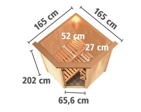 Karibu Innensauna Larin + Dachkranz - 68mm Elementsauna - Energiespartür - Ecksauna