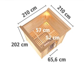 Karibu Innensauna Rodin + Dachkranz + 9kW Saunaofen + integrierte Steuerung - 68mm Elementsauna - Ganzglastür graphit