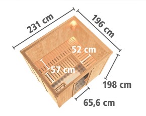 Karibu Innensauna Gobin + 9kW Saunaofen + externe Steuerung Easy - 68mm Elementsauna - Energiespartür