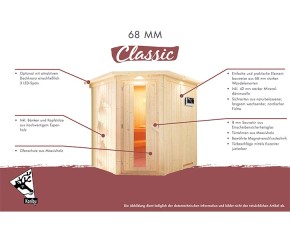 Karibu Innensauna Gobin + Dachkranz + 9kW Bio-Kombiofen + externe Steuerung Easy bio - 68mm Elementsauna - Ganzglastür graphit