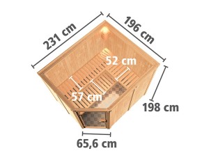 Karibu Innensauna Malin - 68mm Elementsauna - Energiespartür - Ecksauna