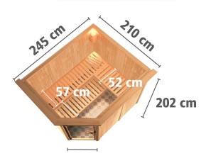 Karibu Innensauna Malin + Dachkranz - 68mm Elementsauna - Energiespartür - Ecksauna