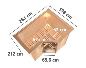 Karibu Innensauna Sahib 2 + Comfort-Ausstattung + Dachkranz - 38mm Blockbohlensauna - Ganzglastür graphit - Ecksauna