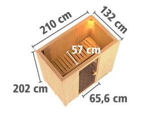 Karibu Innensauna Variado + Dachkranz + 9kW Saunaofen + integrierte Steuerung - 68mm Systemsauna - Energiespartür