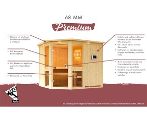 Karibu Innensauna Titania 4 + 9kW Bio-Kombiofen + externe Steuerung Easy bio + abgerundete Ecke - 68mm Elementsauna - Ganzglastür graphit