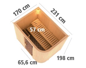 Karibu Innensauna Titania 4 + 9kW Bio-Kombiofen + externe Steuerung Easy bio + abgerundete Ecke - 68mm Elementsauna - Ganzglastür graphit