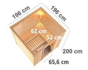 Karibu Innensauna Mojave + Comfort-Ausstattung + 9kW Saunaofen + integrierte Steuerung - 38mm Blockbohlensauna - Ganzglastür klar