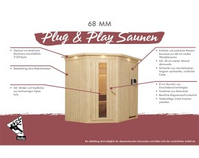 Karibu Innensauna Minja + 3,6kW Plug&Play Saunaofen + integrierte Steuerung - 68mm Elementsauna - Energiespartür - Energiesparsauna