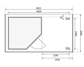 Karibu Holz-Gartenhaus Schwandorf 5 + 2,4m Anbaudach + Seiten + Rückwand - 19mm Elementhaus - 5-Eck-Gartenhaus - Flachdach - terragrau