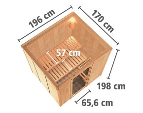 Karibu Innensauna Daria - 68mm Systemsauna - Ganzglastür graphit - 230V Sauna