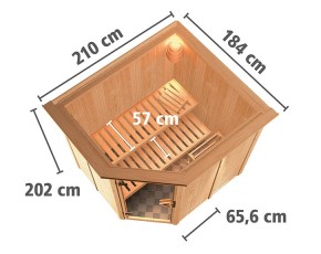 Karibu Innensauna Lilja + Dachkranz - 68mm Elementsauna - Ganzglastür graphit - 230V Sauna - Ecksauna