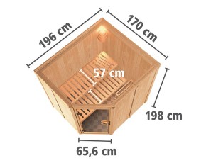 Karibu Innensauna Lilja - 68mm Elementsauna - Ganzglastür klar - 230V Sauna - Ecksauna