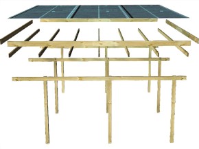 Karibu Doppelcarport Eco 2 + Abstellraum 1 - Holz-Carport - 9cm Pfosten - Flachdach