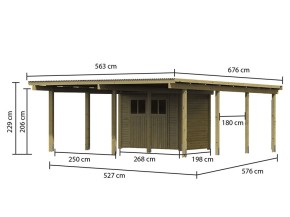 Karibu Doppelcarport Eco 2 + Abstellraum 1 - Holz-Carport - 9cm Pfosten - Flachdach