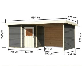 Karibu Holz-Gartenhaus Neuruppin 2 + 3,2m Anbaudach + Seiten + Rückwand - 28mm Elementhaus - Gartenhaus Lounge - Flachdach - terragrau