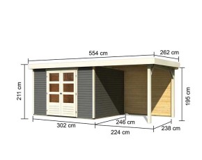 Karibu Holz-Gartenhaus Askola 5 + 2,4m Anbaudach + Rückwand - 19mm Elementhaus - Flachdach - terragrau