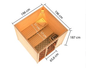 Karibu Innensauna Jutta + Fenster + 9kW Saunaofen + externe Steuerung Easy - 38mm Blockbohlensauna - niedrige Deckenhöhe