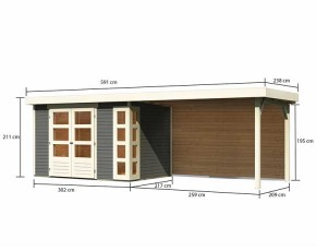 Karibu Holz-Gartenhaus Kerko 4 + 2,8m Anbaudach + Rückwand - 19mm Elementhaus - Flachdach - terragrau