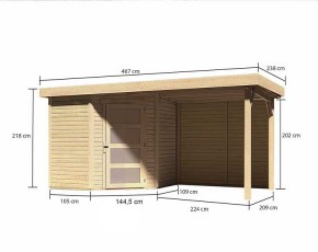 Karibu Holz-Gartenhaus Schwandorf 3 + 2,4m Anbaudach + Rückwand - 19mm Elementhaus - 5-Eck-Gartenhaus - Flachdach - natur