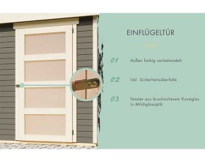 Karibu Holz-Gartenhaus Schwandorf 3 + 2,4m Anbaudach + Rückwand - 19mm Elementhaus - 5-Eck-Gartenhaus - Flachdach - terragrau