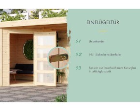 Karibu Holz-Gartenhaus Schwandorf 5 + 2,4m Anbaudach + Rückwand - 19mm Elementhaus - 5-Eck-Gartenhaus - Flachdach - natur