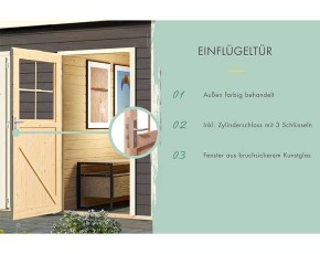 Karibu Holz-Gartenhaus Neuruppin 2 + 3,2m Anbaudach - 28mm Elementhaus - Flachdach - terragrau