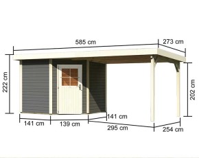 Karibu Holz-Gartenhaus Neuruppin 2 + 3,2m Anbaudach - 28mm Elementhaus - Flachdach - terragrau