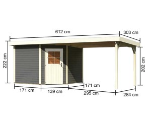 Karibu Holz-Gartenhaus Neuruppin 3 + 3,2m Anbaudach - 28mm Elementhaus - Flachdach - terragrau