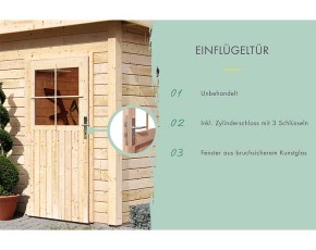 Karibu Holz-Gartenhaus Neuruppin 3 + 3,2m Anbaudach + Rückwand - 28mm Elementhaus - Flachdach - natur