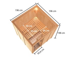 Karibu Innensauna Oulu + 9kW Saunaofen + integrierte Steuerung - 68mm Elementsauna