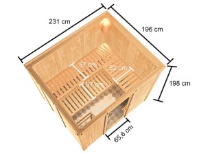 Karibu Innensauna Nybro + 9kW Saunaofen + externe Steuerung Easy - 68mm Elementsauna