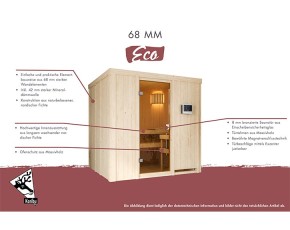 Karibu Innensauna Arvika + 9kW Saunaofen + integrierte Steuerung - 68mm Elementsauna