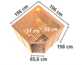 Karibu Innensauna Jarin - 68mm Elementsauna - Ganzglastür klar - Ecksauna