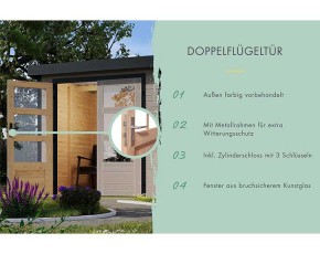 Karibu Hybrid-Gartenhaus Jupiter D + 2,4m Anbaudach - 19mm Elementhaus - Geräteschuppen - Flachdach - wassergrau/anthrazit