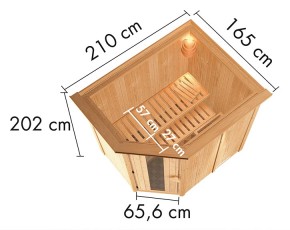 Karibu Innensauna Caspin + Dachkranz + 3,6kW Plug&Play Saunaofen + integrierte Steuerung - 68mm Elementsauna - Energiespartür - Ecksauna - Energiesparsauna