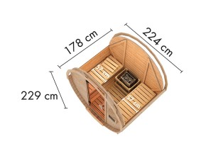 Karibu Fasssauna 1 + 9kW Saunaofen + integrierte Steuerung - 38mm Saunafass - Tonnendach - natur