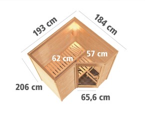 Karibu Innensauna Sahib 1 + Comfort-Ausstattung - 38mm Blockbohlensauna - Ganzglastür bronziert - Ecksauna