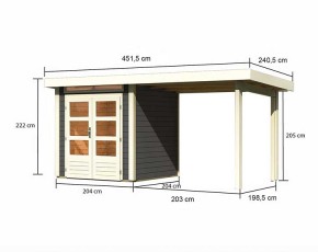 Karibu Gartenhaus Kandern 1 + 2,35m Anbaudach - 28mm Elementhaus - Gartenhaus Lounge - Pultdach - terragrau