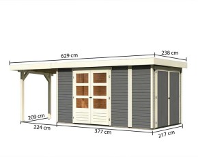 Karibu Holz-Gartenhaus Retola 5 + Anbauschrank + 2,4m Anbaudach - 19mm Elementhaus - Flachdach - terragrau