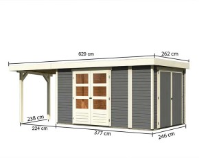 Karibu Holz-Gartenhaus Retola 6 + Anbauschrank + 2,4m Anbaudach - 19mm Elementhaus - Flachdach - terragrau