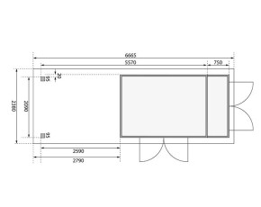 Karibu Holz-Gartenhaus Retola 5 + Anbauschrank + 2,8m Anbaudach - 19mm Elementhaus - Flachdach - terragrau