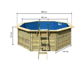 Karibu Holzpool Achteck X1 Set kleiner Filter + Skimmer - kesseldruckimprägniert - blaue Folie