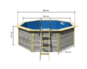 Karibu Holzpool Achteck X1 Set kleiner Filter + Skimmer - wassergrau - blaue Folie