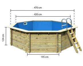 Karibu Holzpool Achteck 2A Set kleiner Filter + Skimmer - blaue Folie