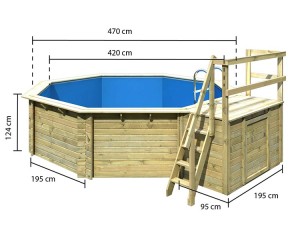 Karibu Holzpool Achteck 2B Set kleiner Filter + Skimmer inkl. Terrasse - blaue Folie