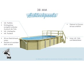 Karibu Holzpool Achteck 2B Set kleiner Filter + Skimmer inkl. Terrasse - blaue Folie